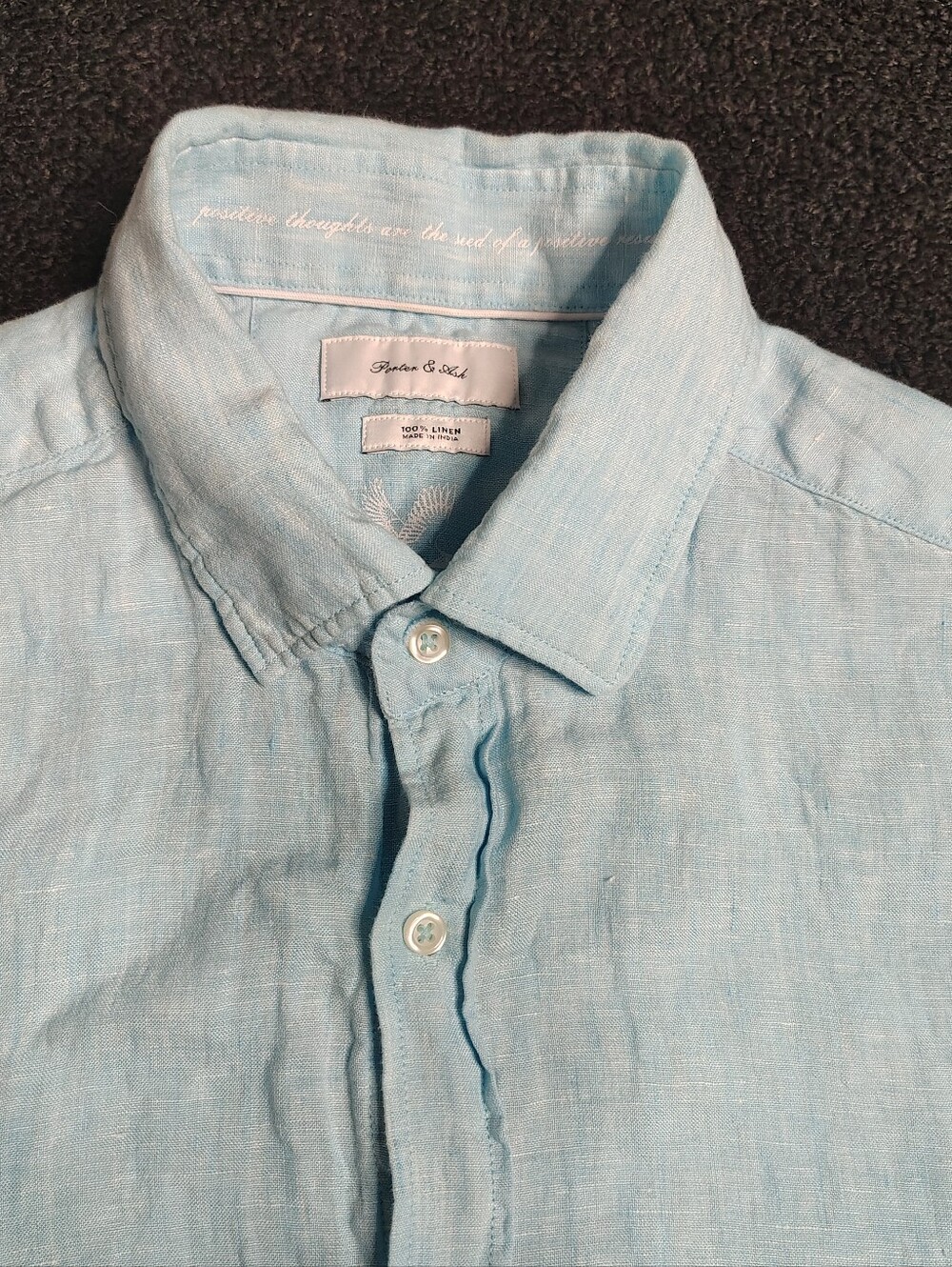 Porter & Ash Shirt Blue 100% Linen Short Sleeve Button Up Shirt Men's Large
